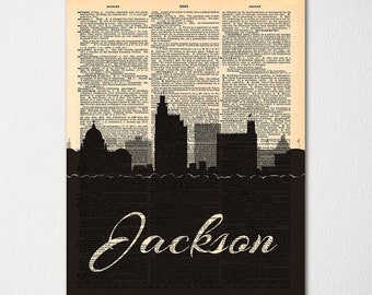 Jackson City Skyline Dictionary Art Print / Cityscape Poster / Travel Art Decor