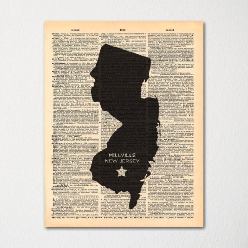 New Jersey Custom Citystate Dictionary Art Print / Vintage Dictionary