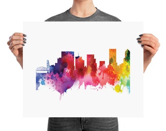 Portland Oregon Watercolor Skyline Poster