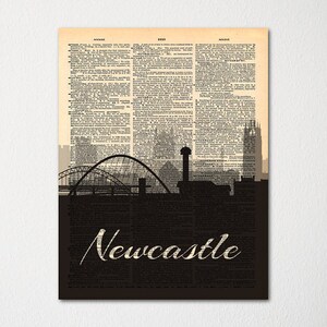 Newcastle England City Skyline Dictionary Art Print / Cityscape Poster / Travel Art Decor
