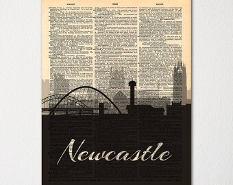 Newcastle England City Skyline Dictionary Art Print / Cityscape Poster / Travel Art Decor