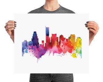 Boston Watercolor Skyline Poster