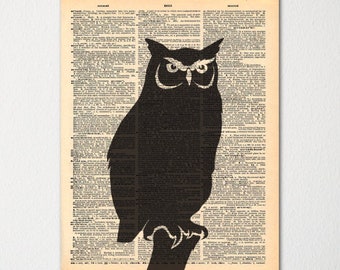 Owl Dictionary Art Print / Vintage Dictionary Paper