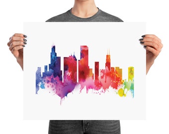 Chicago Illinois Watercolor Skyline Poster