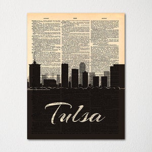 Tulsa Oklahoma Skyline Dictionary Art Print / Cityscape Poster / Travel Art Deco