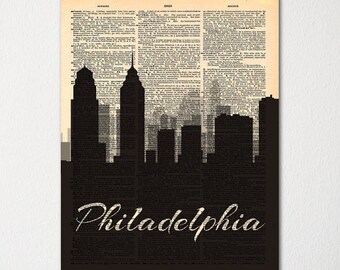 Philadelphia Skyline Dictionary Art Print / Cityscape Poster / Travel Art Decor