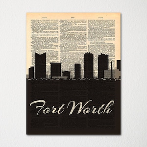 Fort Worth Texas City Skyline Dictionary Art Print / Cityscape Poster / Travel Art Decor
