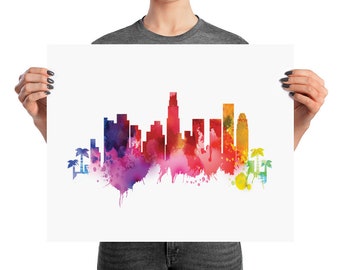 Los Angeles California Watercolor Skyline Poster