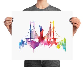 New York City Watercolor Skyline Poster