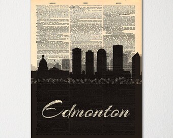 Edmonton Canada City Skyline Dictionary Art Print / Cityscape Poster / Travel Art Decor