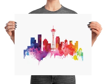 Seattle Washington Watercolor Skyline Poster