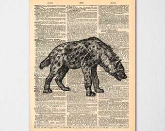 Hyena diccionario arte impresión / Vintage diccionario papel