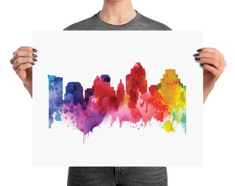 Austin Watercolor Skyline Poster