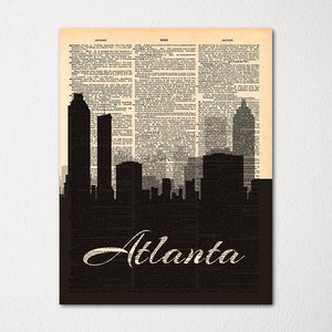 Atlanta City Skyline Dictionary Art Print / Cityscape Poster / Travel Art Decor