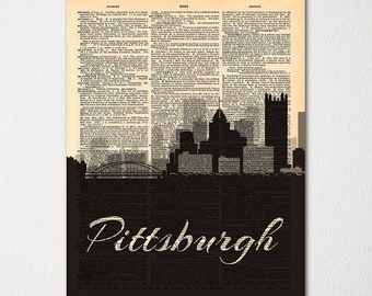 Impression d’Art de Pittsburgh en Pennsylvanie Skyline dictionnaire / urbain Poster / voyage Art déco