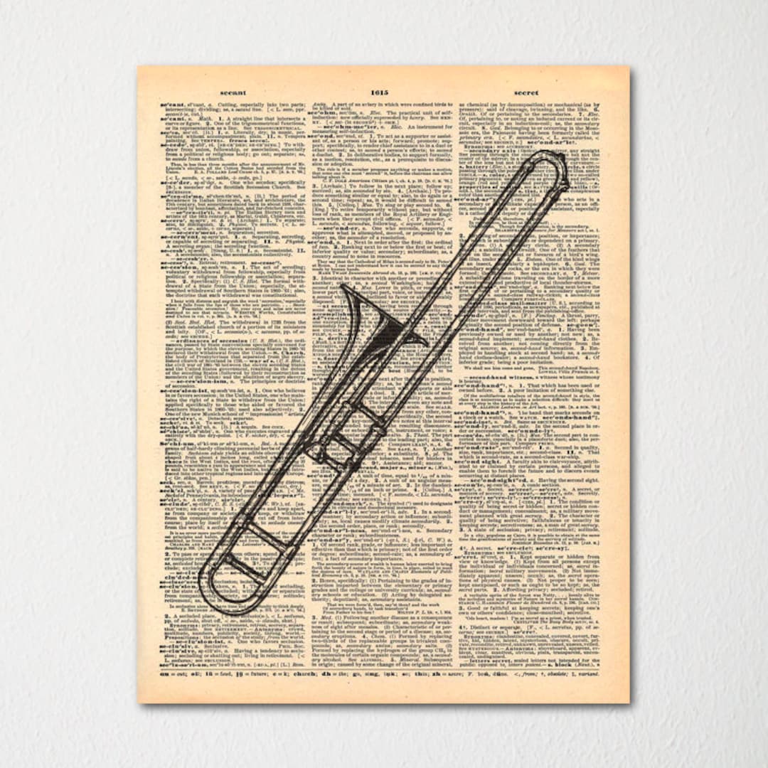 Trombone Dictionary Art Print / Vintage Dictionary Paper Etsy