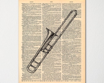 Trombone Dictionary Art Print / Vintage Dictionary Paper