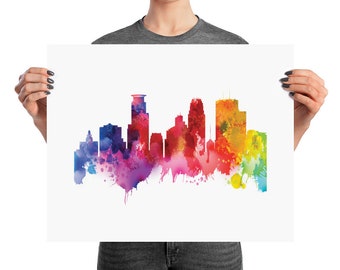 Minneapolis Minnesota Watercolor Skyline Poster