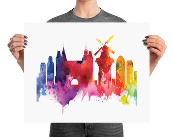 Amsterdam Watercolor Skyline Poster