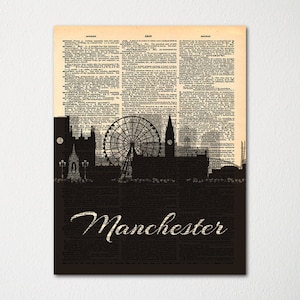 Manchester England City Skyline Dictionary Art Print / Cityscape Poster / Travel Art Decor