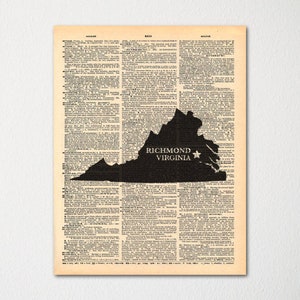 Virginia Custom City-State Dictionary Art Print / Vintage Dictionary Paper