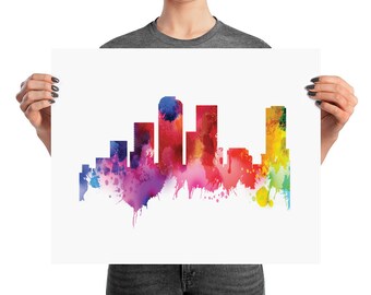 Denver Colorado Watercolor Skyline Poster