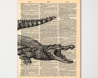 Crocodile Dictionary Art Print / Vintage Dictionary Paper