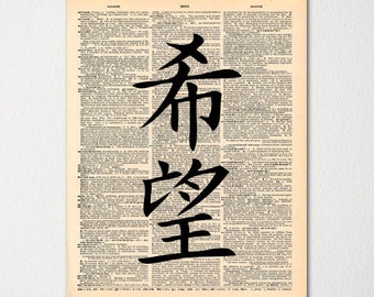 Kanji "Wish or Desire" Japanese Dictionary Art Print / Vintage Dictionary Paper