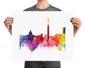 Washington DC Watercolor Skyline Poster