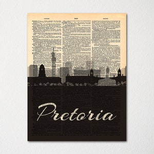 Pretoria South Africa Skyline Dictionary Art Print / Cityscape Poster / Travel Art Decor