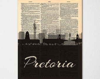 Pretoria South Africa Skyline Dictionary Art Print / Cityscape Poster / Travel Art Decor