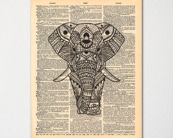 Elephant Dictionary Art Print / Vintage Dictionary Paper