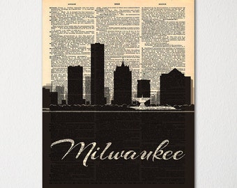 Milwaukee Wisconsin City Skyline Dictionary Art Print / Cityscape Poster / Travel Art Decor