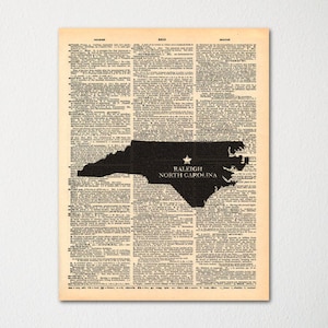 North Carolina Custom City-State Dictionary Art Print / Vintage Dictionary Paper