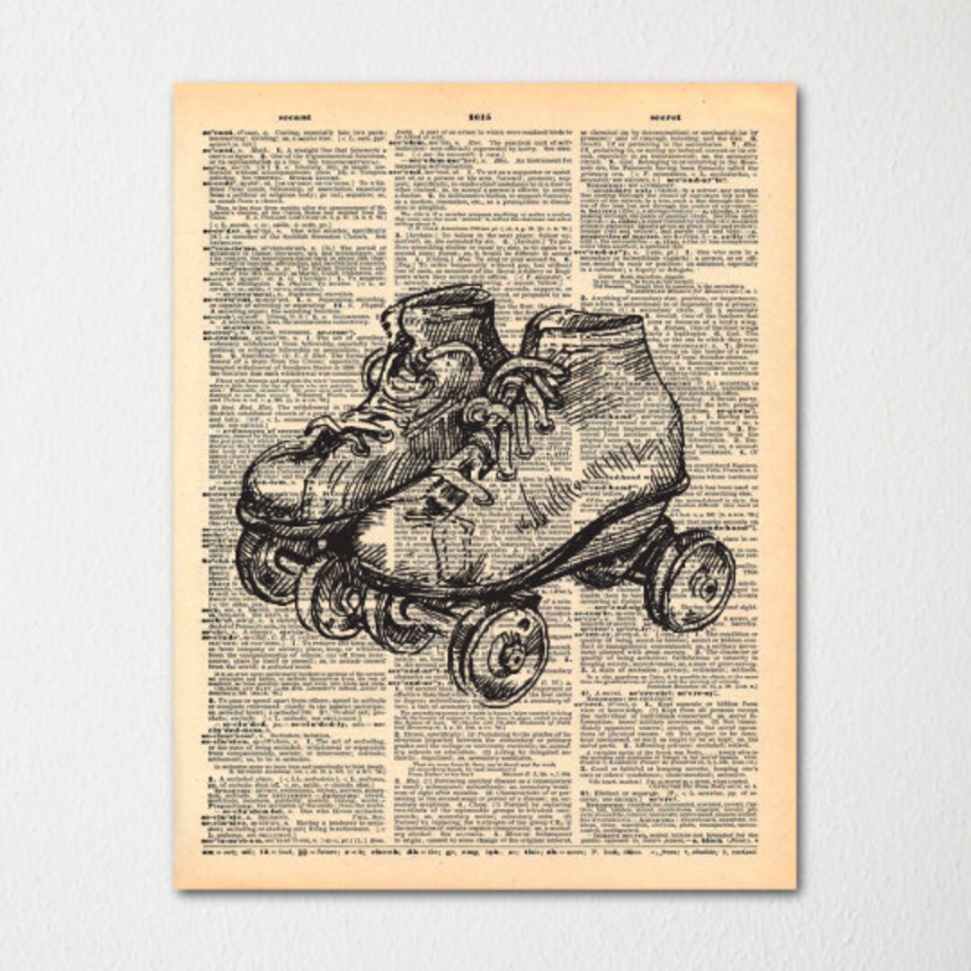 Roll Skates Dictionary Art Print / Vintage Dictionary Paper Etsy