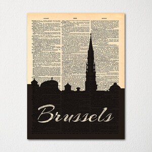 Brussels Belgium City Skyline Dictionary Art Print / Cityscape Poster / Travel Art Decor