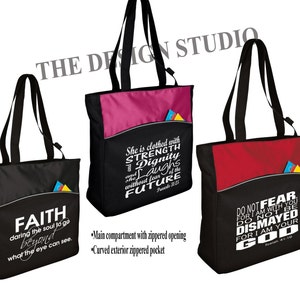 Scripture Tote Bag, Christian Tote Bag, Custom Book Bag, Large Zipped Main Compartment, Zip Front Pocket, Custom Tote Bag, Bible & Book Bag image 4