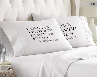 Inspirational Pillowcases with Bible Verses, Scripture Pillowcase, Faith Hope and Love