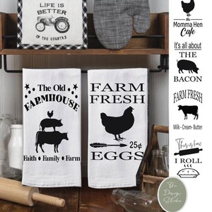 Farmhouse Dish Towels, Kitchen Flour Sack Towel, Each Towel Measures 28&quot; square.