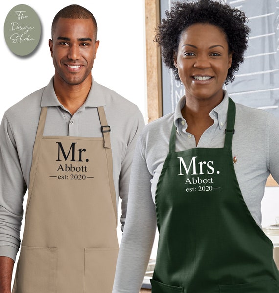 Mr & Mrs. Happy Couple Aprons, Gloves, Mats, Recipe Book, Greeting Card, Perfect Wedding Gifts