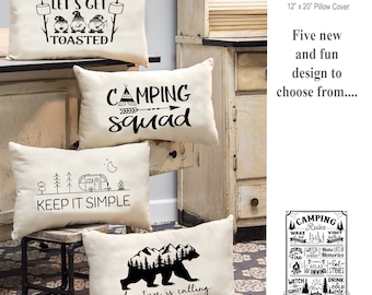 Camping Theme Pillow Cover: Rustic Cabin Decor, Farmhouse Chic
