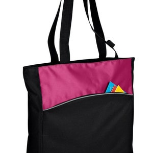 Scripture Tote Bag, Christian Tote Bag, Custom Book Bag, Large Zipped Main Compartment, Zip Front Pocket, Custom Tote Bag, Bible & Book Bag Tote#2 Pink/Black