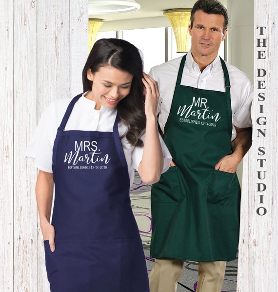 Mr & Mrs. Happy Couple Aprons, Gloves, Mats, Recipe Book, Greeting Card, Perfect Wedding Gifts