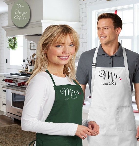 Mr & Mrs. Happy Couple Aprons, Gloves, Mats, Recipe Book, Greeting Card, Perfect Wedding Gifts