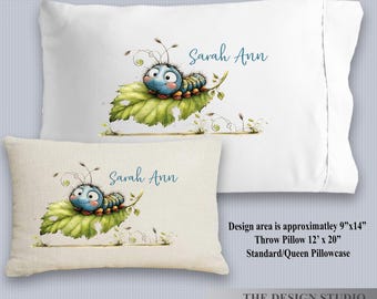 Personalized Child's Pillowcase, Custom Name, Caterpillar Nursery Bedding, Grandparents Gift Giving