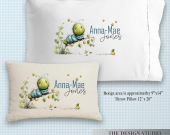 Personalized Child's Pillowcase, Custom Name, Caterpillar Nursery Bedding