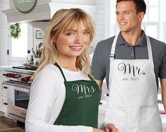 Grembiuli Mr. & Mrs.: regalo personalizzato per gli sposi, set da 2