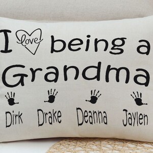 Nietos Acento Almohada Cubierta, Personalizado con Nombres y Impresiones de Manos, Grandes Regalos para mamá, Abuelas y Tías, Cubierta sólo