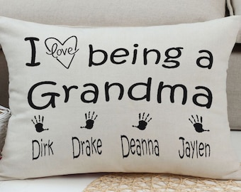 Personalized Grandchildren Pillow Cover: Custom Handprint Names