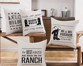 Ranch Decor Pillow, The Best Memories are Made on the Ranch, Western Pillow, Farmhouse Chic, Pillows with Words, Cover Only